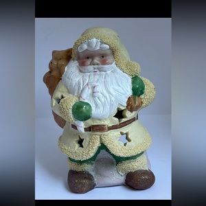 Vintage Santa Clause Tea Light Wax Burner Handpainted, lightly dusted glitter